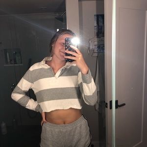 Cropped long sleeve polo
